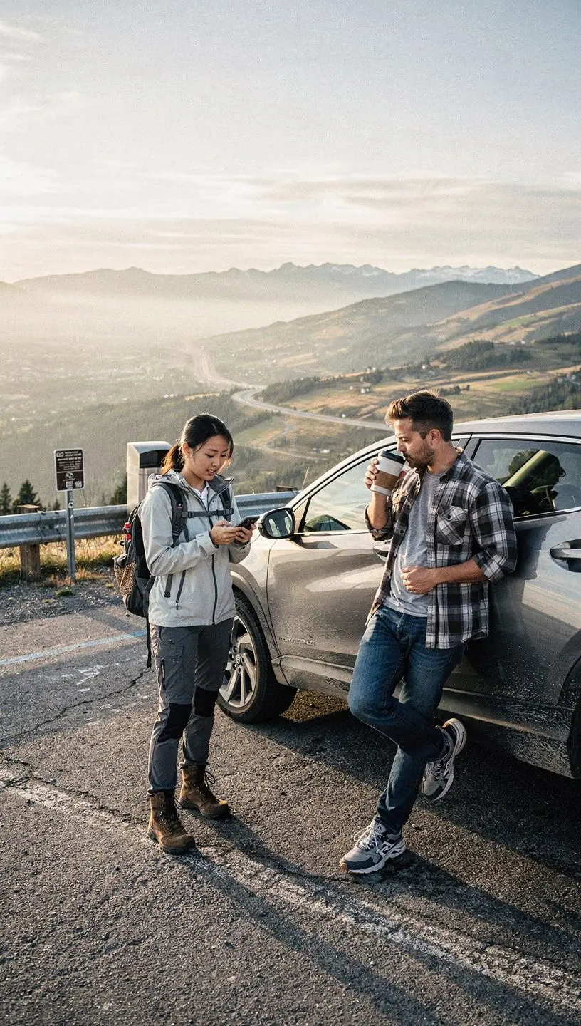 Kierowca korzystający z pomocy drogowej przy unieruchomionym pojeździe.